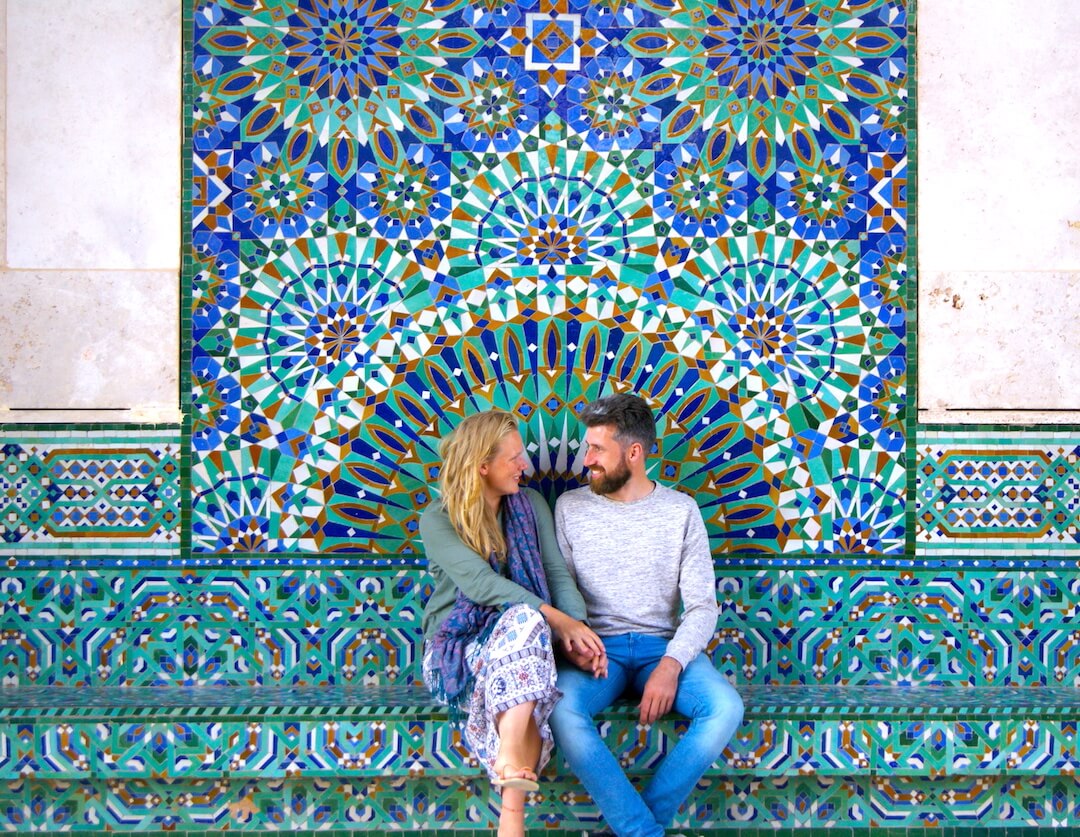 Intricate Patterns Carved on Exterior Wall of Hassan-II Mosque